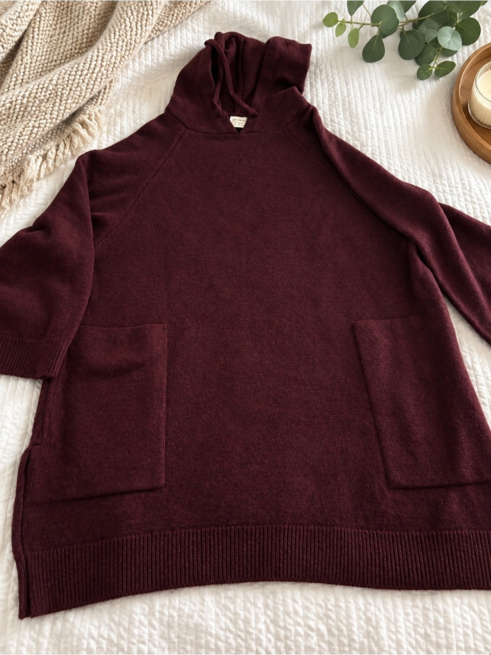 Women’s Hooded Knit Sweater Tunic - Deep Burgundy